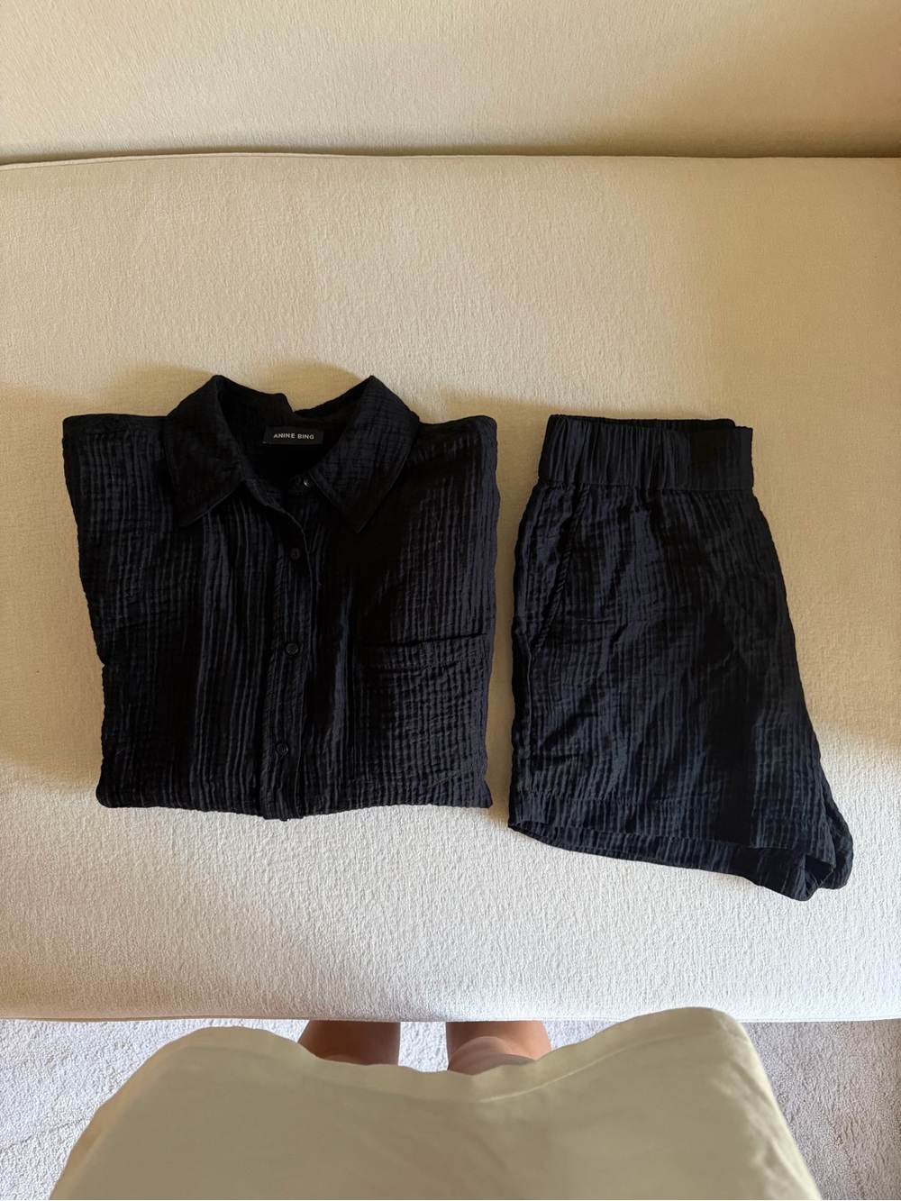 Anine Bing Black Elastic-Waist Textured Set